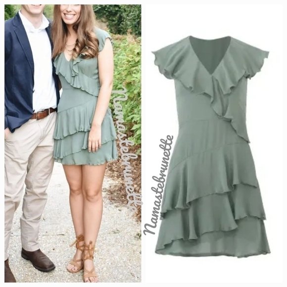 NWT $348 Parker Sage Green Ruffled Tiered Dress, Size 2 - Picture 3 of 14
